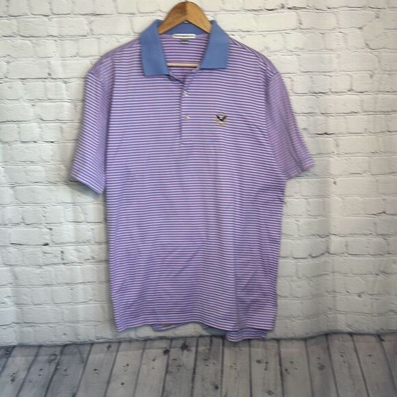 Peter Millar Men’s Short Sleeve Blue Pink Striped Polo size Large L - Picture 1 of 6
